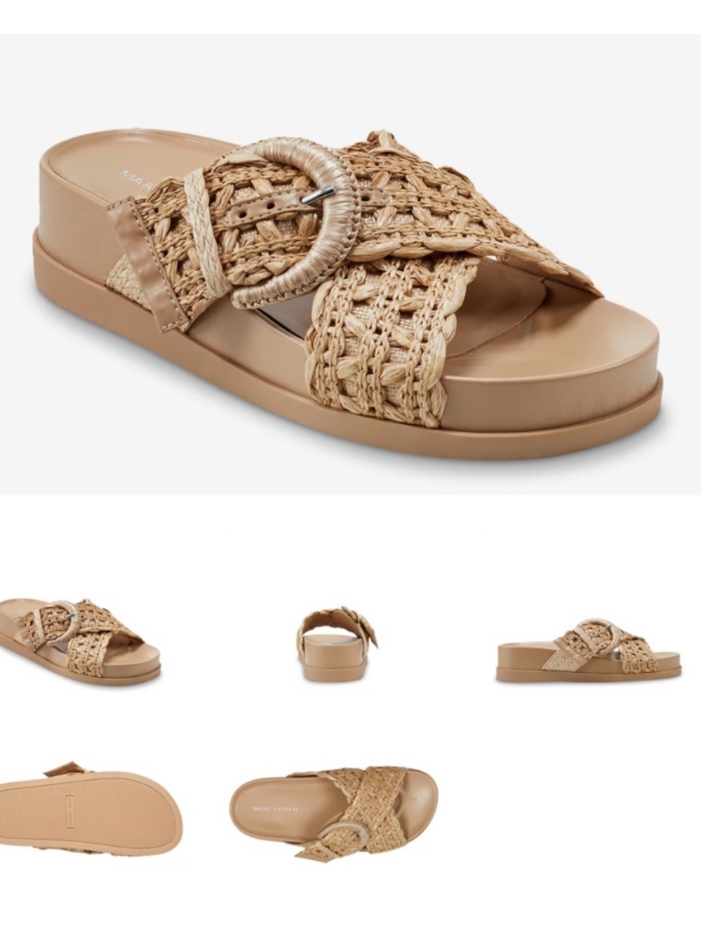 Marc Fisher Woven Buckle Slide Platform Sandal in Natural Tan
